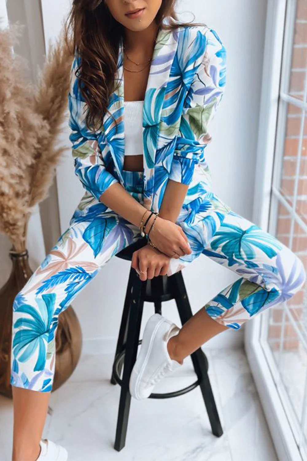 Women's Printed Blazer and Pants Two-piece Set